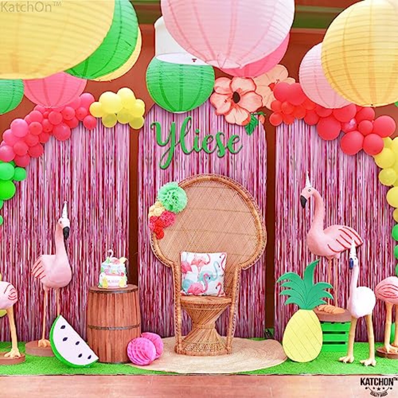 ExtraLarge Pink Backdrop 6.4x8 Feet, Pack of 2 - Pink Fringe Backdrop for Pink Party Decorations, Pink Foil Fringe Curtain, Pink Streamers, Pink Birthday Decorations